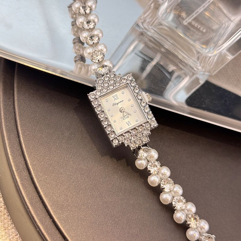 Orologi da donna, romantici, con doppia fila, squisiti piccoli braccialetti di perle, orologi al quarzo da donna di lusso, quadrati e leggeri, con diamanti_voghion.com
