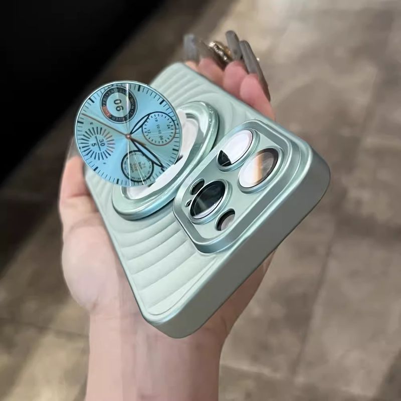 Étuis et coques de téléphone : support d'horloge 3D à vagues, étui magnétique, huile en spray adaptée, sensation de peau, étui de protection pour iPhone 15_voghion.com
