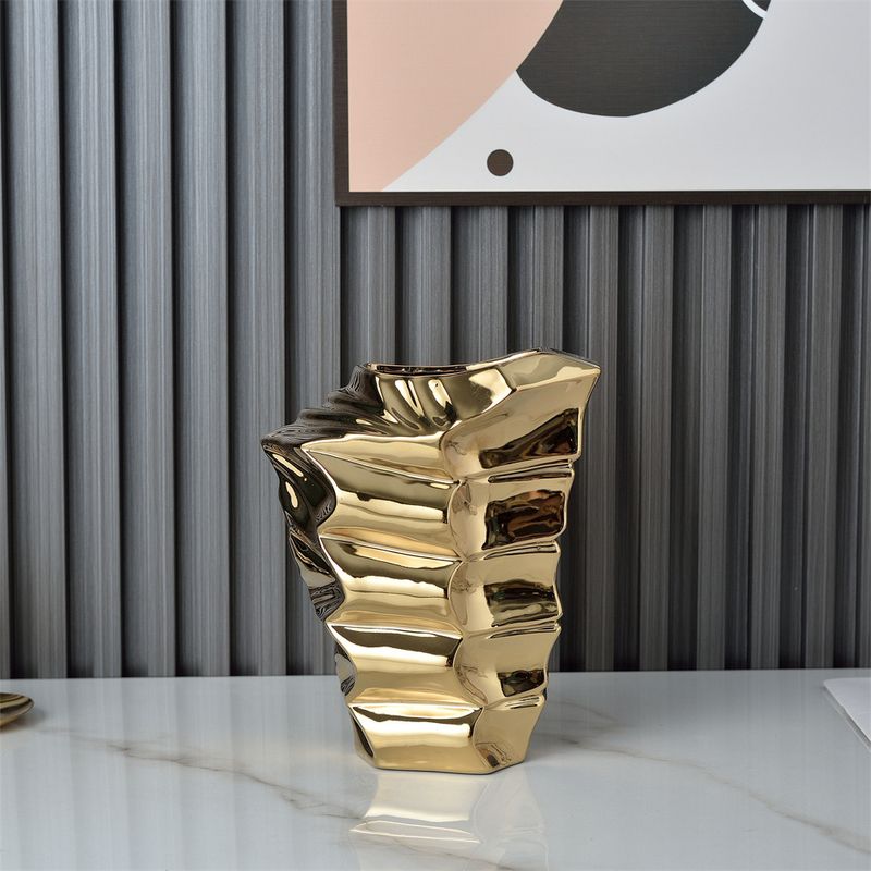 Modernes minimalistisches Keramikvasen-Set in Gold und Silber – abstrakte Wohndekoration für Wohnzimmer, Fernsehschrank, Bücherregal_voghion.com