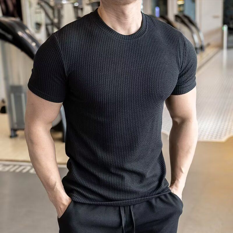Men's Short-sleeved T-shirt Summer New Slim-fit Business Casual Fashion Versatile High-end Striped Crew Neck Bottoming Shirt_voghion.com