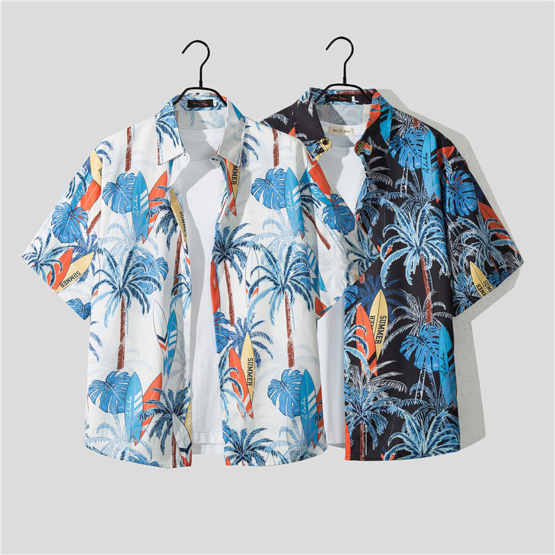 Herre Hawaii seaside strand feriedress herre løs pluss størrelse par trendy kortermet blomsterskjorte tilfeldig todelt sett_voghion.com