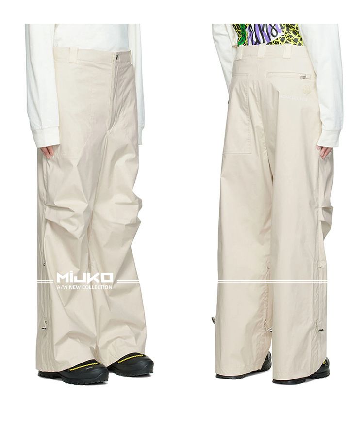 Pantaloni da sci urbani funzionali a gamba larga con coulisse per uomo e donna, pantaloni casual bianchi con pieghe al ginocchio dello stesso stile_voghion.com