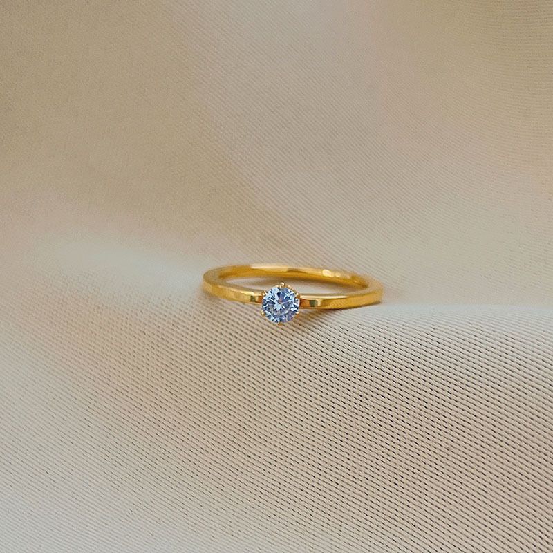 Anel de seis pontas de aço titânio para mulheres, que não desbota, simples e luxuoso, com proposta de diamante solto, anel de cauda para dedo indicador_voghion.com