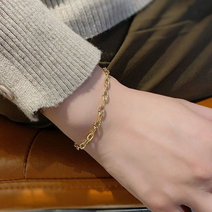 【No Need To Take Off When Showering】Embossed Bracelet For Women, Light Luxury, Ins Style, Niche Design, Simple Titanium_voghion.com