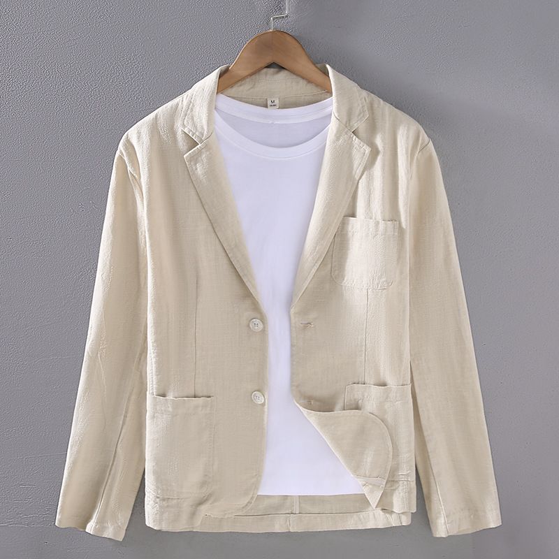Casual Ramie Small Suit For Men, Versatile For Youth, Loose Fit For Business, Cotton And Linen Suit Jacket_voghion.com
