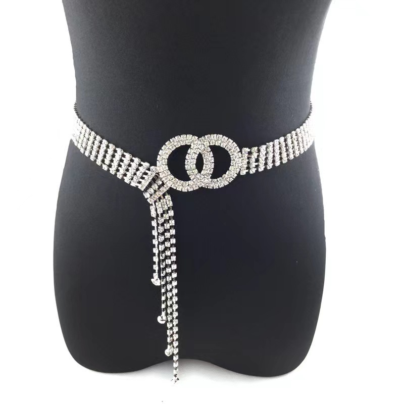 Water Full Diamond Women's Belt Set with Crystal Waist Chain_voghion.com