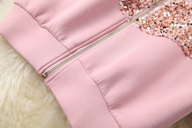 Traje de dos piezas con falda dividida y suéter de lentejuelas pesadas de alta gama para mujer_voghion.com