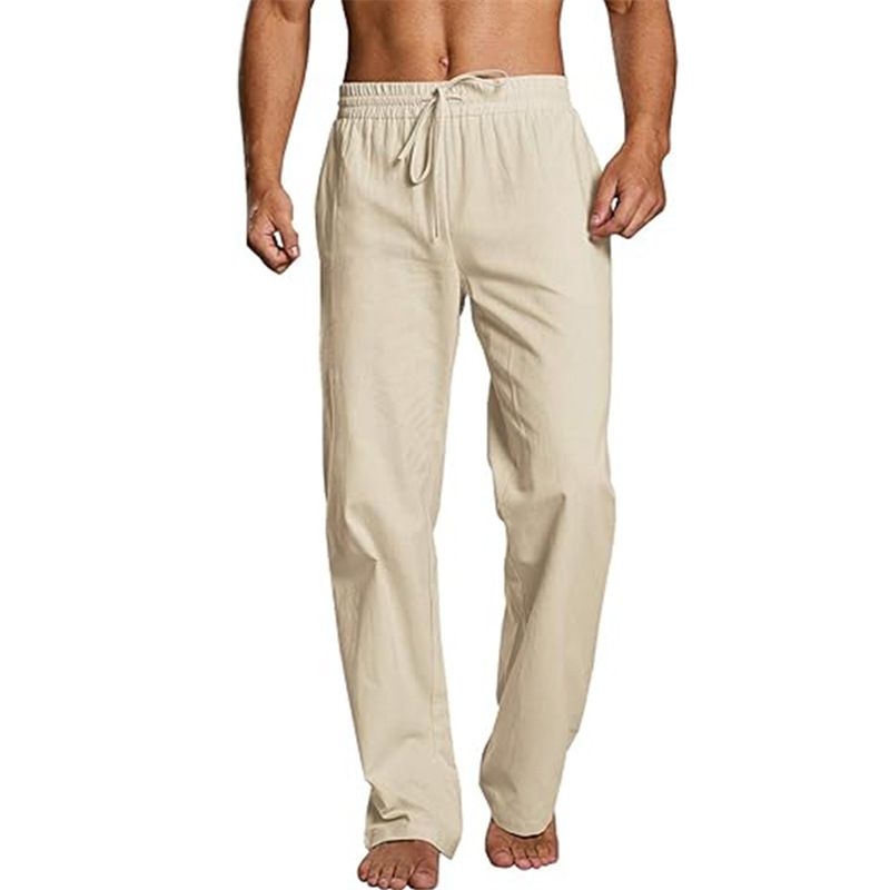 Abbigliamento da uomo Pantaloni da spiaggia estivi traspiranti con coulisse elastica in cotone e lino per il commercio estero da uomo_voghion.com