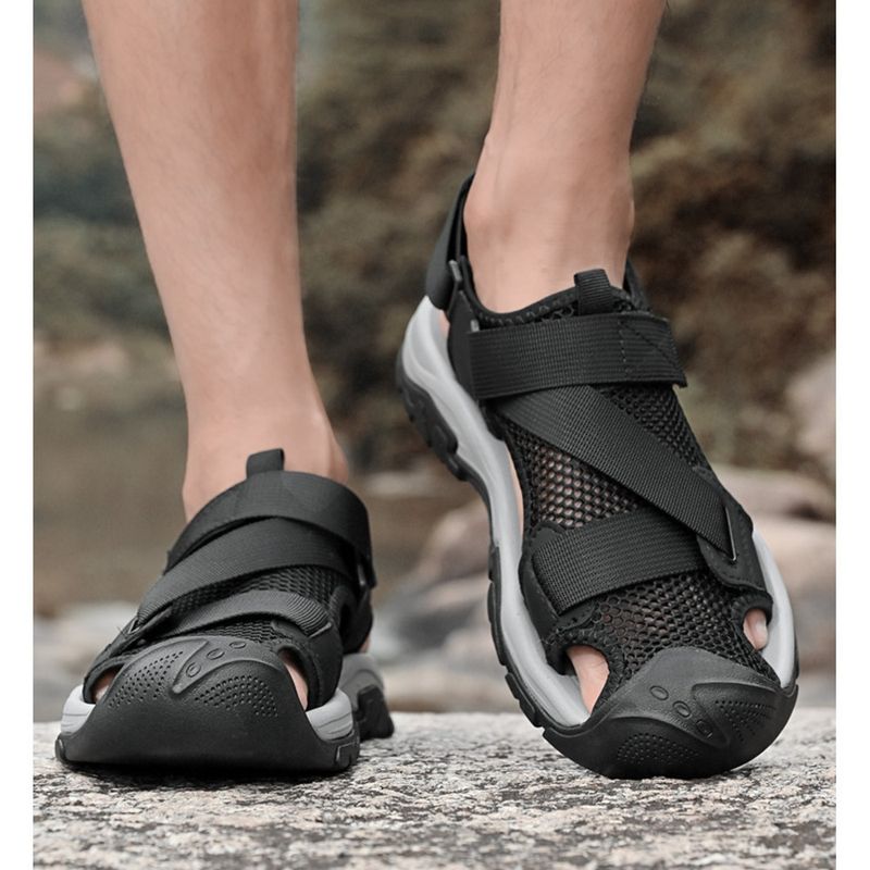 2024 Summer Men's Large Size Sandals Outdoor Beach Shoes Velcro Toe Sandals Head Layer Leather Breathable Casual Shoes_voghion.com