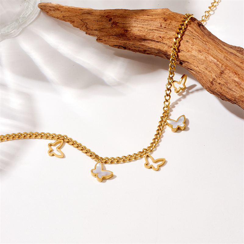 Europäische und amerikanische Mode einfache vielseitige Hohlschale Schmetterling Zubehör vergoldet Titan Stahl Schmuck Kette Fußkettchen_voghion.com