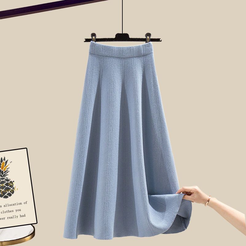 Ropa de mujer, nuevo estilo, suéteres holgados que reducen la edad, cintura alta, falda de largo medio, traje de dos piezas_voghion.com