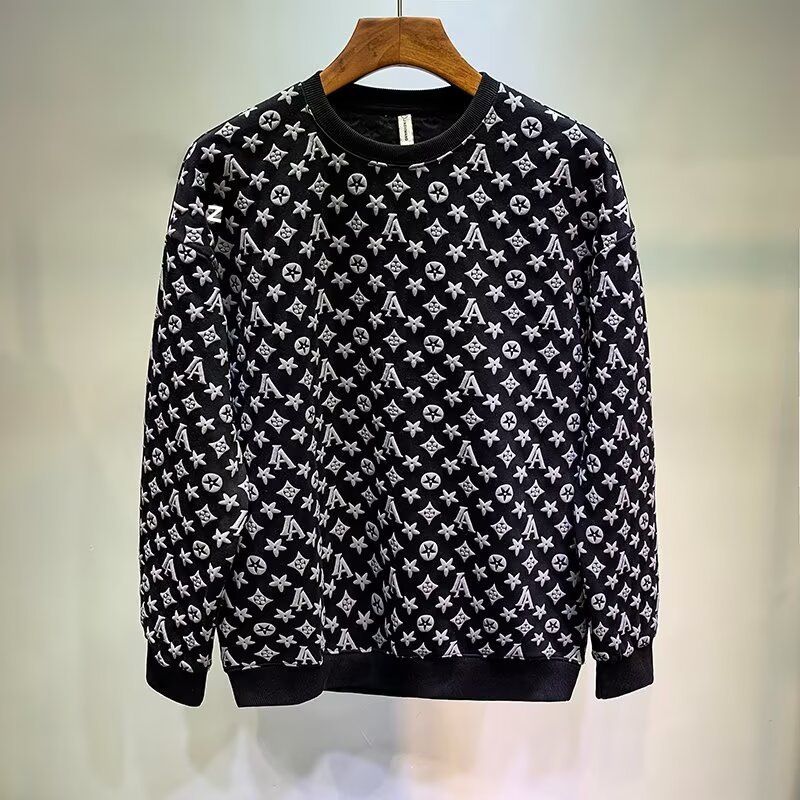 Men's Clothing Autumn And Winter Jacquard Sweatshirt Men's Spring And Autumn Korean Version Of The New Round Neck Loose Top Chic Hong Kong Style Trend_voghion.com