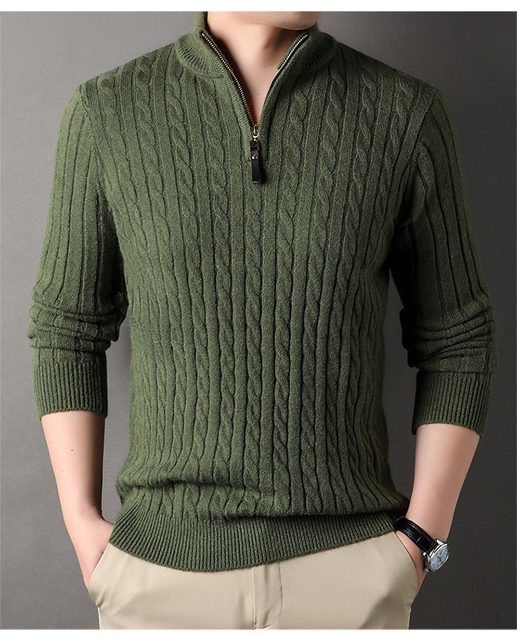 Herren-Strickpullover mit halbem Reißverschluss und Wollmischung, Winterpullover für lässigen & eleganten Style (Grau, M)_voghion.com