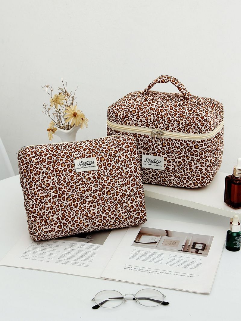 Luggage Leopard Cotton Large Capacity Cosmetic Bag Storage Washing Bag Ins Handbag Liner Leopard_voghion.com