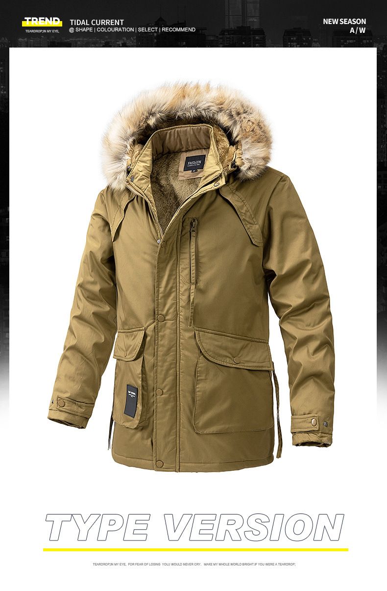 men's winter warm cotton coat velvet thickened cotton jacket men's multi-pocket coat cotton coat custom printed logo_voghion.com
