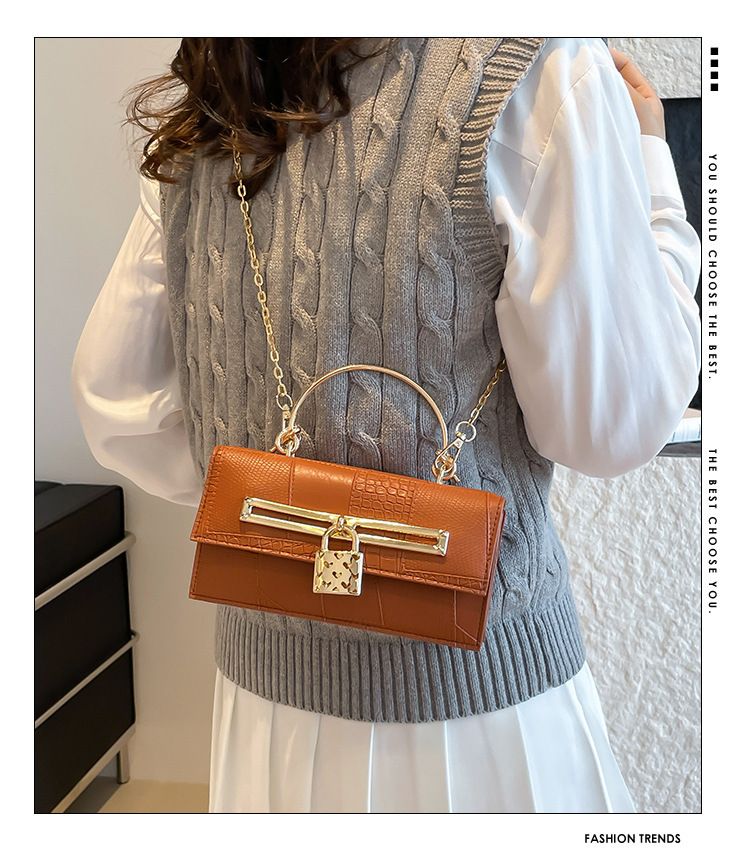 Women's Stylish And Versatile Small Square Shoulder Bag - Crossbody & Handheld For Daily Use, PU Leather With Alligator Texture, Magnetic Closure_voghion.com