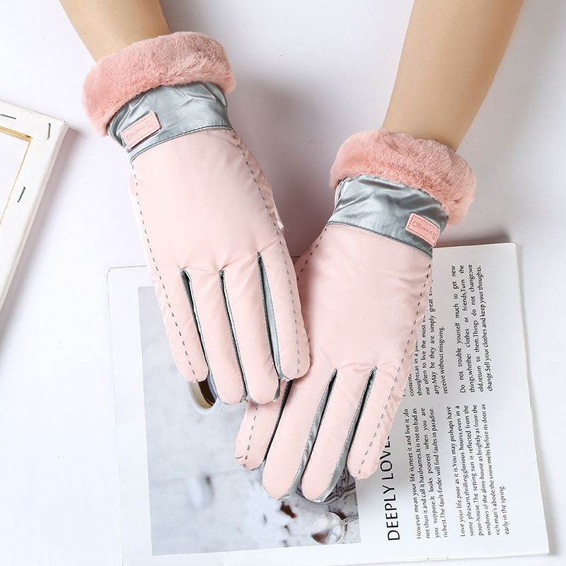 Women's Winter Gloves Cute Touchscreen Fleece Lined Thickened Five-Finger Student Cycling Warm Skiing Windproof_voghion.com