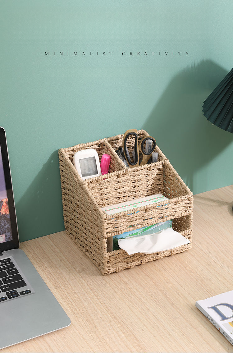 Woven Tea Table, Household Straw Woven Miscellaneous Storage, Desktop Toy Key, Cosmetics, Living Room Snacks, Drawer_voghion.com