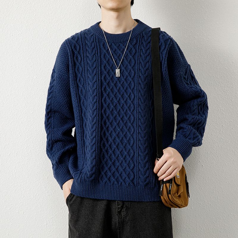 Twist-Strickpullover mit Rundhalsausschnitt für Herren, neue Strickwaren mit dicker Basis für Herbst und Winter, trendiger Pullover_voghion.com