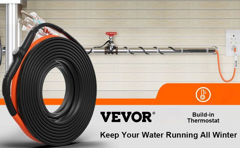 Self-Regulating Pipe Heating Cable 12FT 5W/FT Heat Tape With Thermostat_voghion.com