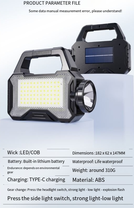 Multifunktionales tragbares Solarlicht, starkes Licht mit großer Reichweite, Outdoor-Campinglicht, Arbeitslicht, Notfall-Suchscheinwerfer_voghion.com