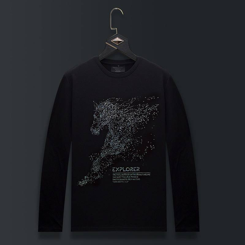 Herrenbekleidung Frühling und Herbst Langarm-T-Shirt Herren neue Herrenbekleidung Tops Slim Bottom T-Shirt Herren-T-Shirt bedrucktes Kriegspferd große Größe_voghion.com