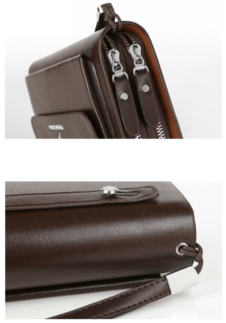 Pánské tašky pánská kabelka, dvojitý zip, psací taška, pánská business casual, velkokapacitní psací taška, pánská kabelka na zápěstí_voghion.com