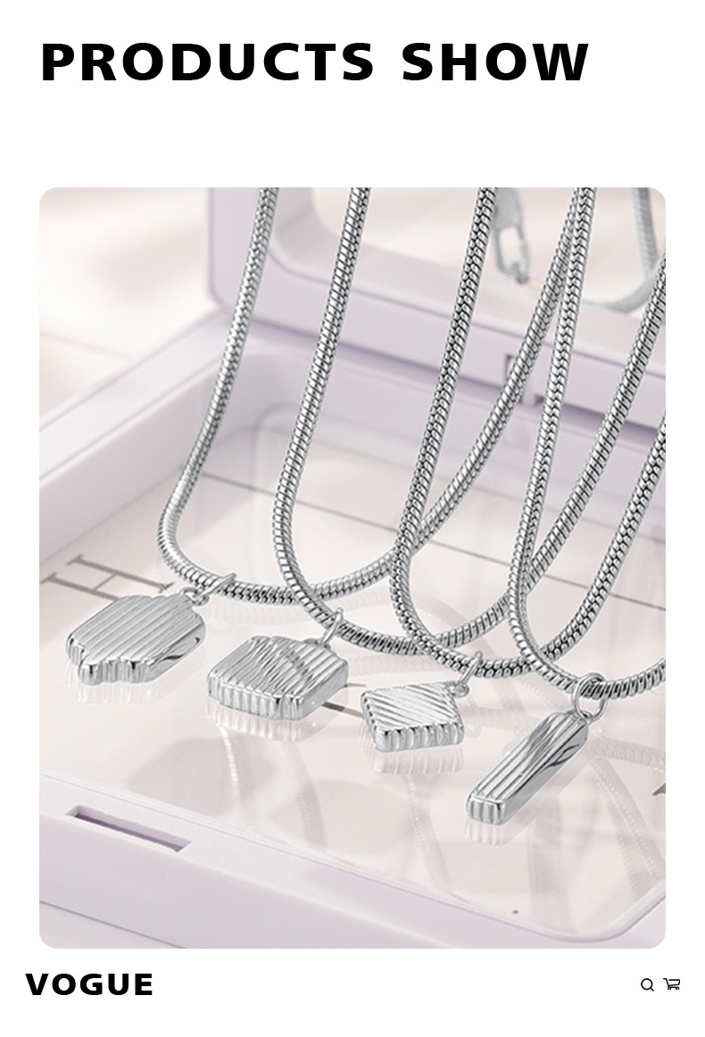 Perséinlechkeetstrend Unisex Accessoiren All Match Duebelsäiteg Gestreift Rechteckeg Sechseckeg Edelstahl Anhänger Halskette_voghion.com