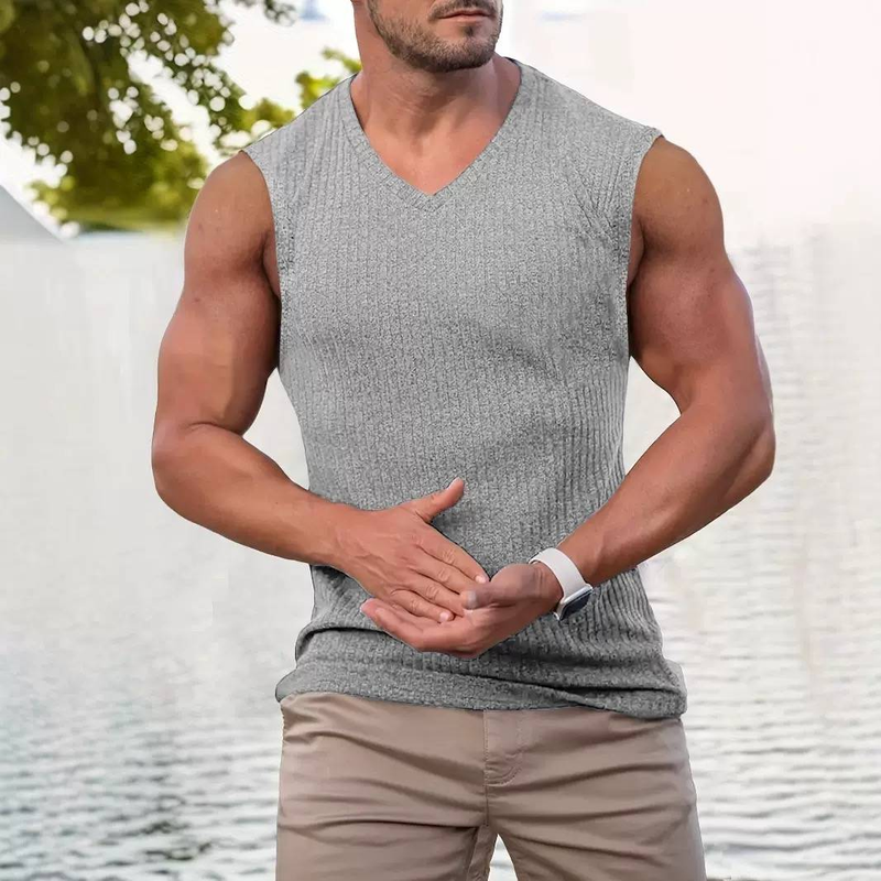 2025 Summer Knitted Vertical Stripe Fitness Sports Slim-fitting Sleeveless Wide Shoulder Tank Top_voghion.com
