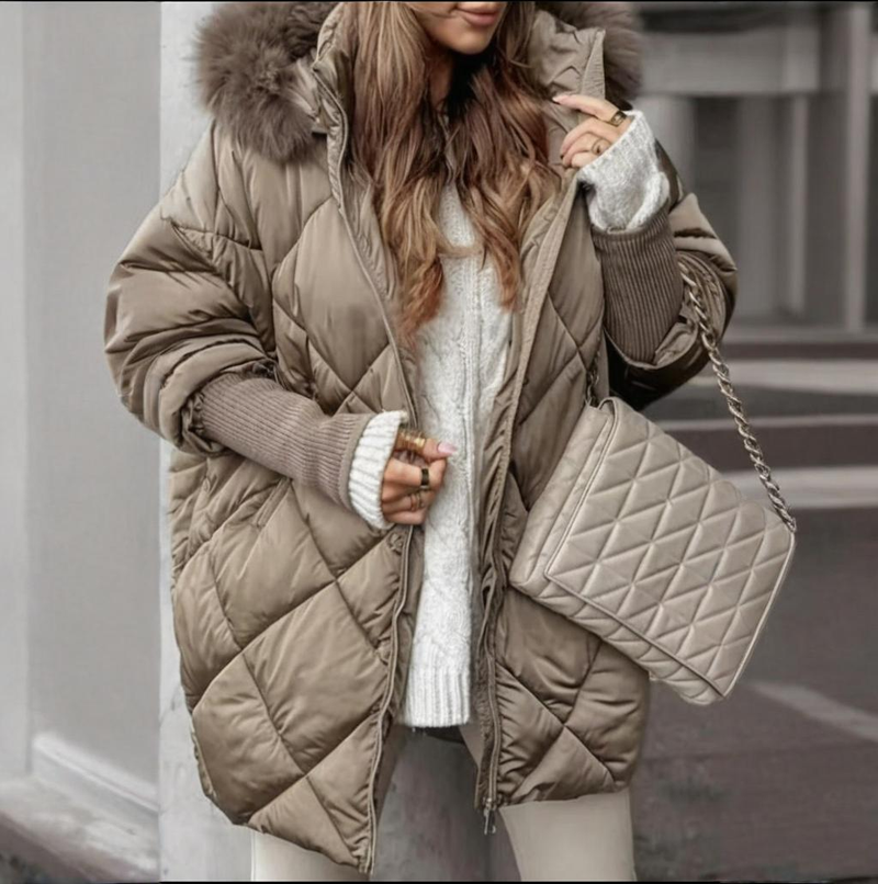 Damen Wintermantel mit Kapuze und abnehmbarem Kaninchenfellkragen – Stylische Langarmjacke für Freizeit und Outfit (Weiß, Beige, Grau, Schwarz, XS-XXXL)_voghion.com