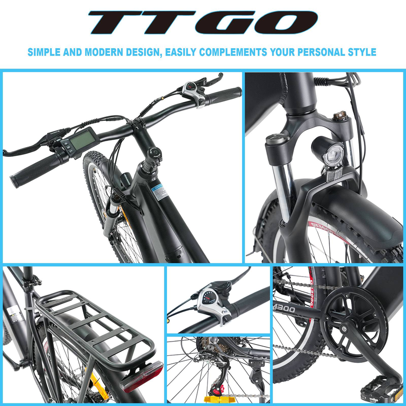 VTT électrique TTGO M300 27,5 pouces, moteur 250 W, autonomie 120 km, capteur de couple, assistance au pédalage, Shimano 7 vitesses, freins à disque mécaniques, pour l'extérieur_voghion.com