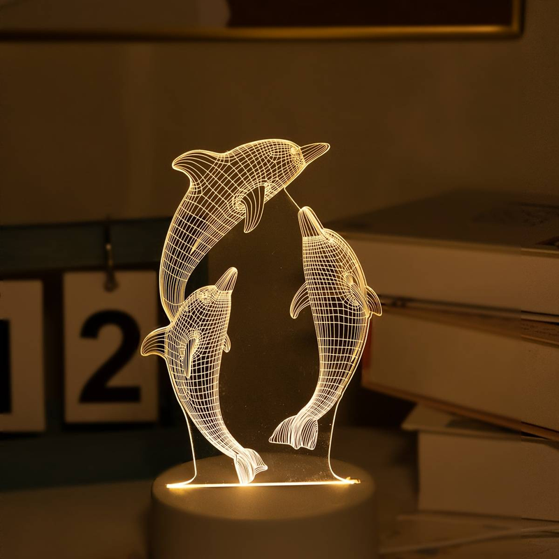 USB 3D Glowing Dolphin Night Light - Creative Ocean Animal Table Lamp For Home Decoration, Birthday & Holiday Gift_voghion.com