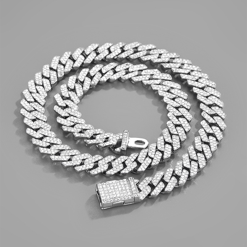 Men's Jewelry 4 Row Cuban Link Chain With Zirconia Stones, Hip Hop Style Rhombus Design, Zinc Alloy With Electroplating, Adjustable Length 7-30 Inches_voghion.com