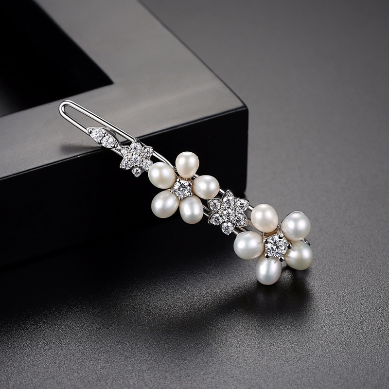 Women's Jewelry Pearl Hair Clip With AAA Freshwater Pearls And Zircon Flower Design, Elegant Hair Accessories For Women Clip Side Clip_voghion.com