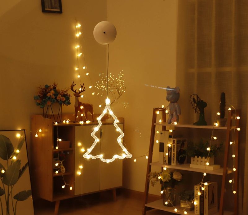 Luces LED navideñas con ventosa para ventana: decoración festiva con 8 diseños encantadores_voghion.com