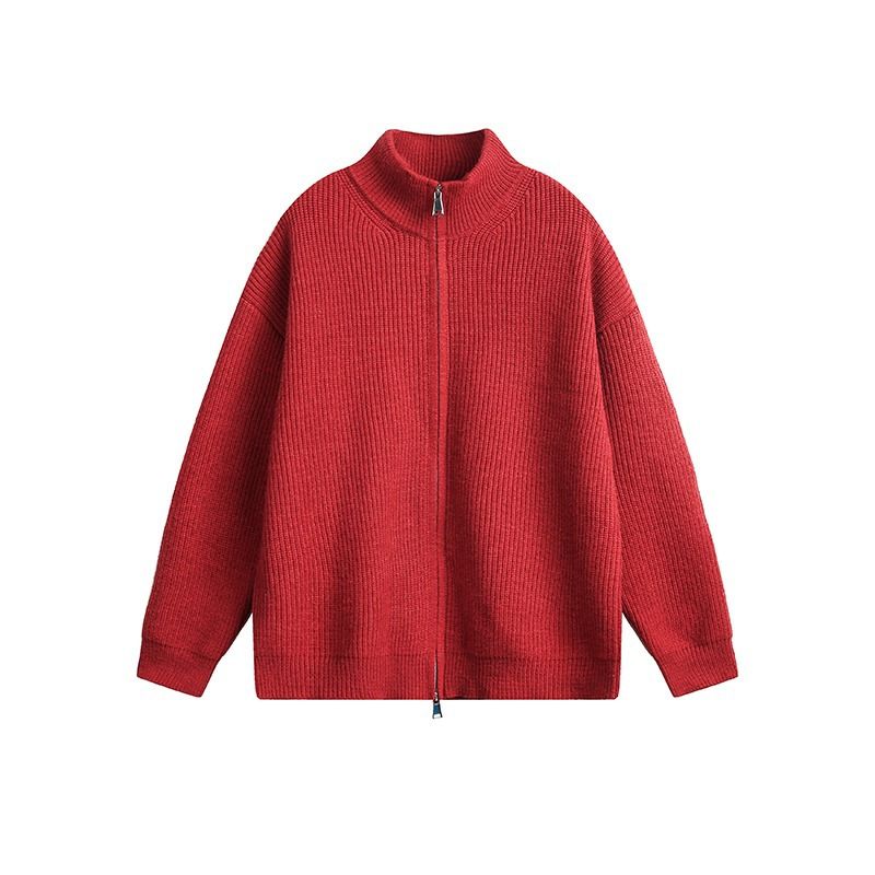 Herren-Strickjacke mit Stehkragen und Reißverschluss – Slim Fit Winterpullover (Schwarz/Rot/Grau/Apricot, M-3XL)_voghion.com