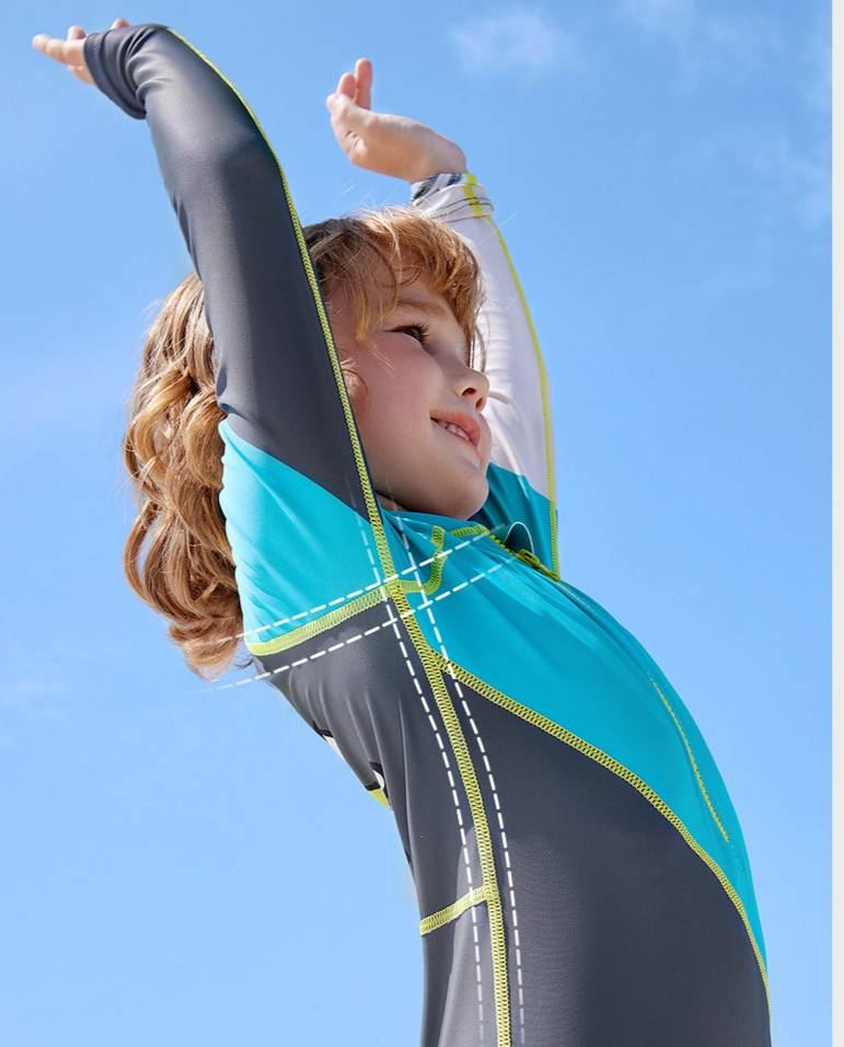 "Kids UPF 50+ Long Sleeve Rash Guard Swimwear – Chlorine-Resistant, Anti-Bacterial & UV Protection, One-Piece Swimsuit For Boys Girls_voghion.com