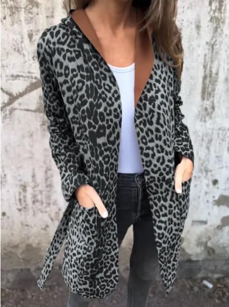 2024 New Hooded Jacket Leopard Print Cardigan Belt Long Trench Coat_voghion.com