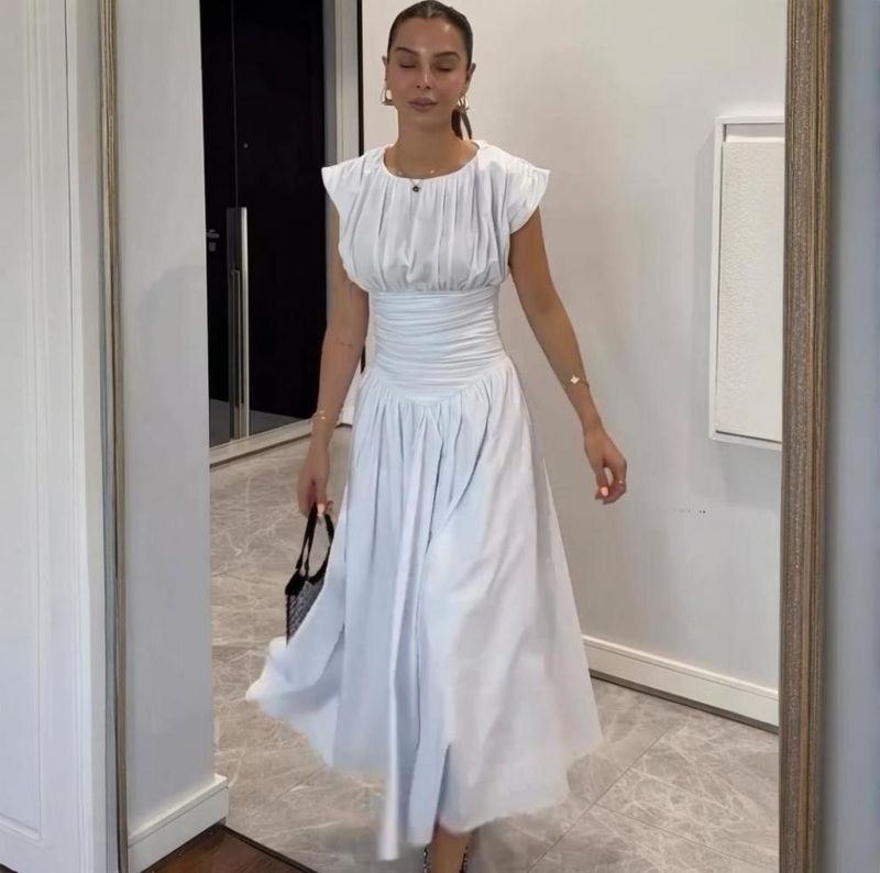 Neues plissiertes Wickelkleid – Süßes und schlichtes, taillenbetontes Midikleid mit Kontrasteinsätzen, elegantes Büro- und Verabredungsabendkleid für Damen_voghion.com