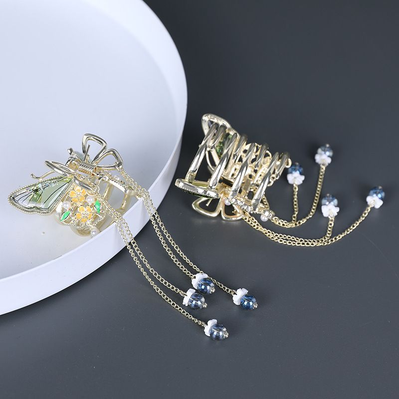 Fermaglio per capelli a forma di squalo di medie dimensioni, con nappa legata a metà, effetto antico di alta qualità, stile coreano, delicato e versatile._voghion.com