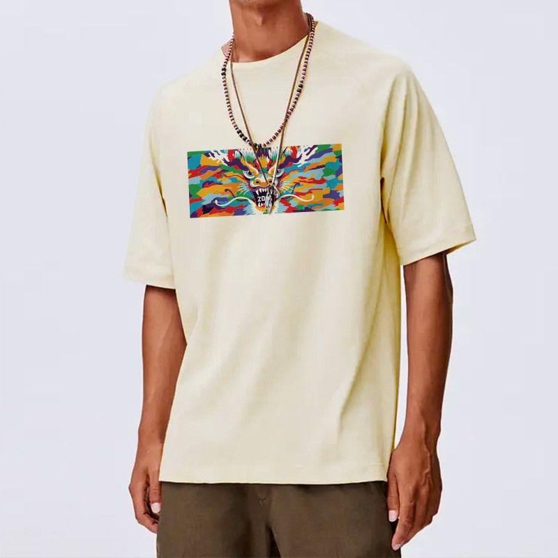 T-shirt da uomo 250g in cotone 100% con scollo rotondo, spalle larghe e manica corta, casual e stampata_voghion.com