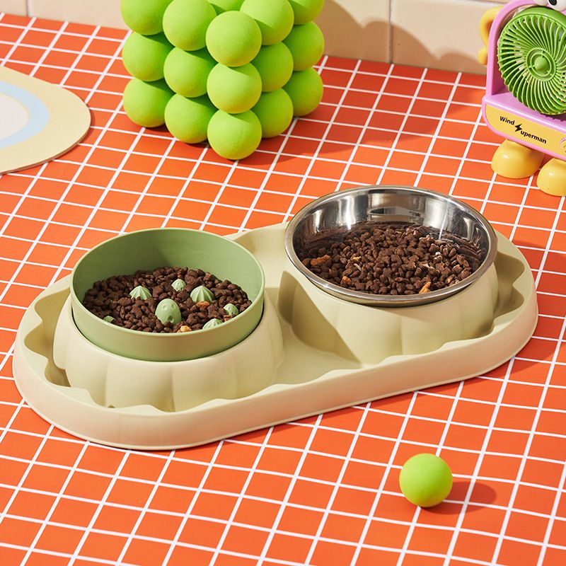 Pet Stainless Steel Double Cat Slow Anti-Spill Neck Protection Multi-Use Bowl Dog Water Feeder Food Utensil_voghion.com