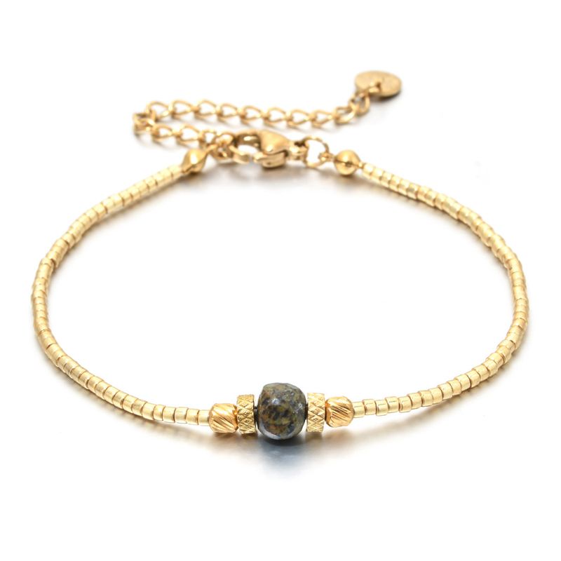 New Luxury Square Natural Stone Lapis Lazuli Amethyst Bracelet Simple Personality Rice Beads Gold Color Thin Women_voghion.com