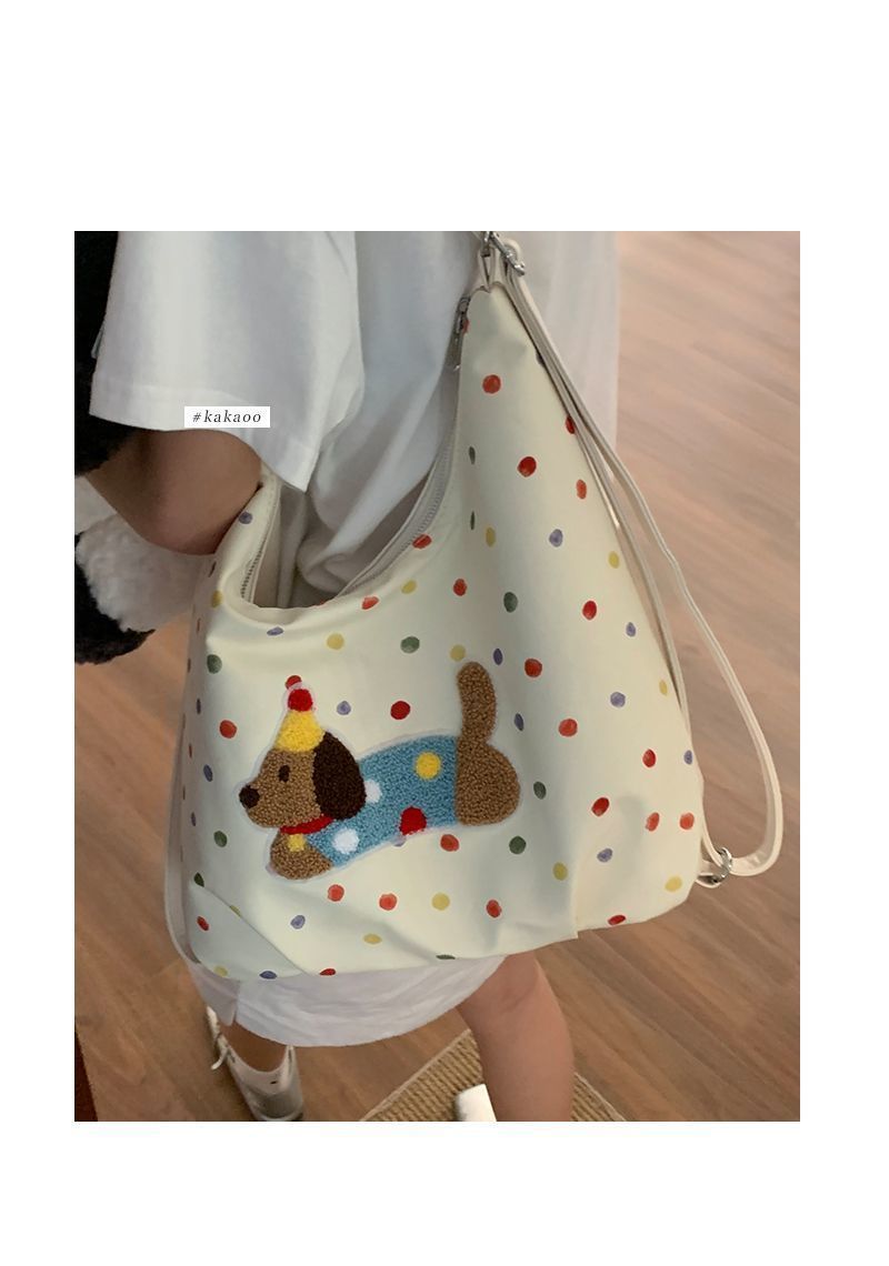 Borsa a tracolla singola in tela con motivo a cane bassotto, 2024, nuova borsa alla moda in stile college, casual, grande capacità_voghion.com