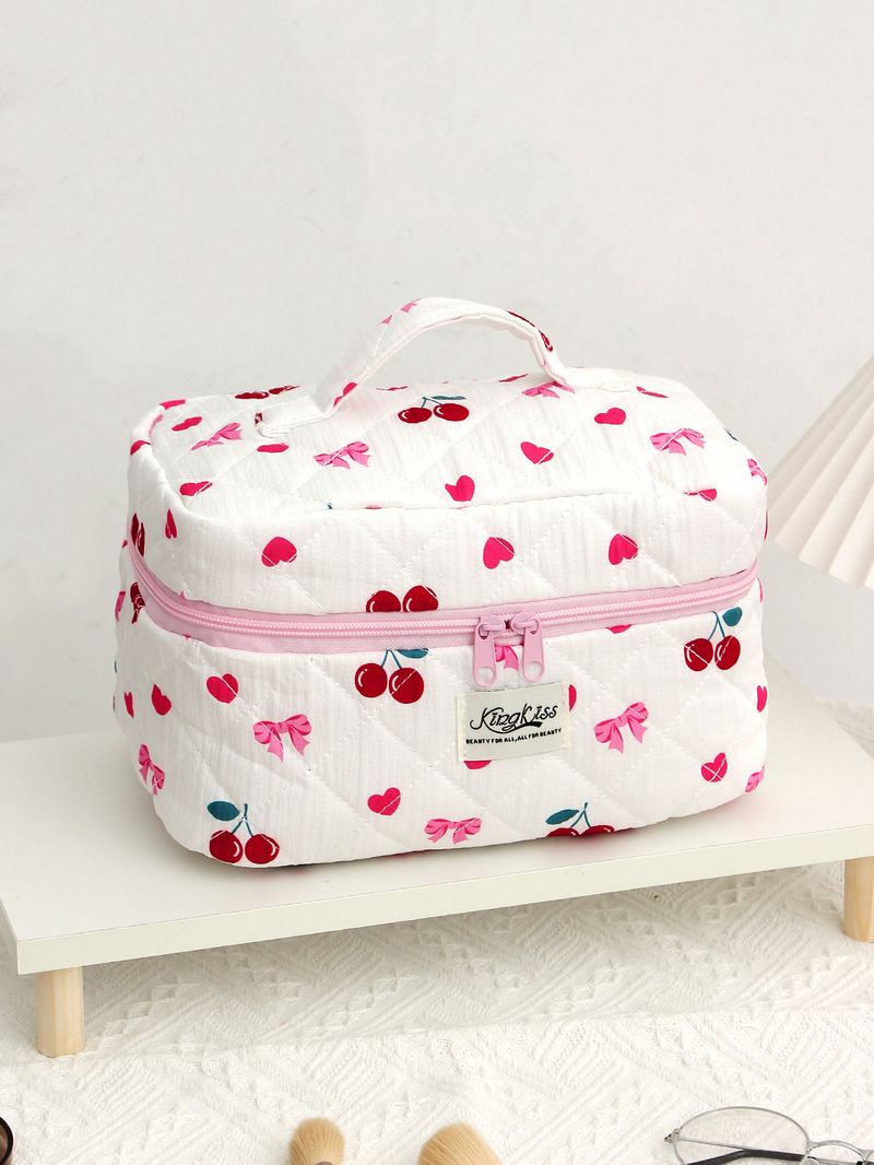 Gepäck Schmetterling Kirsche Baumwolltuch Große Kapazität Kosmetiktasche Aufbewahrungstasche Waschbeutel Gesteppte kleine Tasche_voghion.com