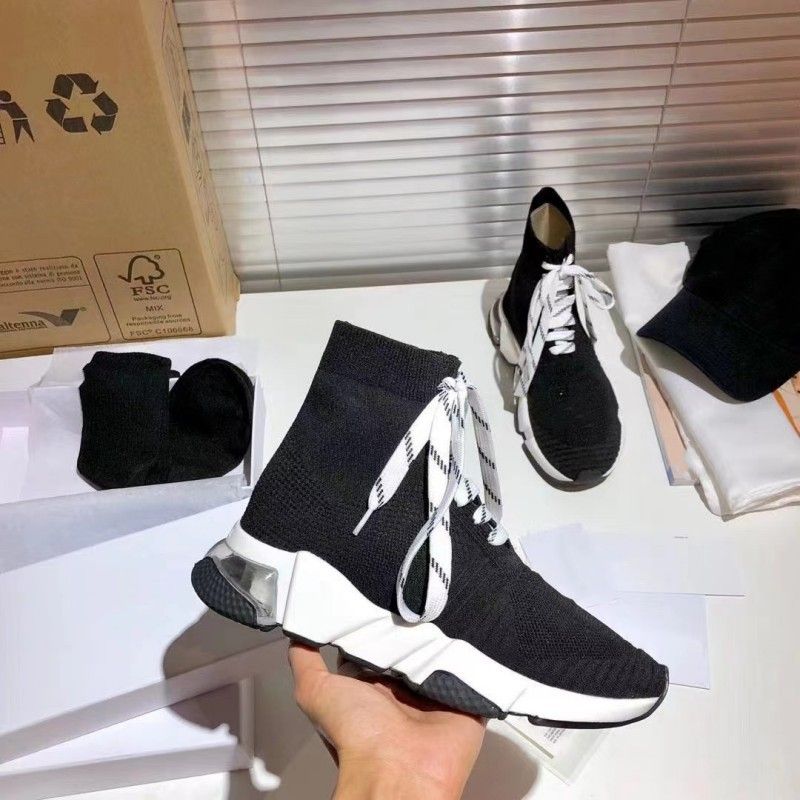 Breathable Couple Sports Shoes, Paris Mid Top Strap Socks, Boots, Knitted Men's And Women's New Elastic Socks_voghion.com