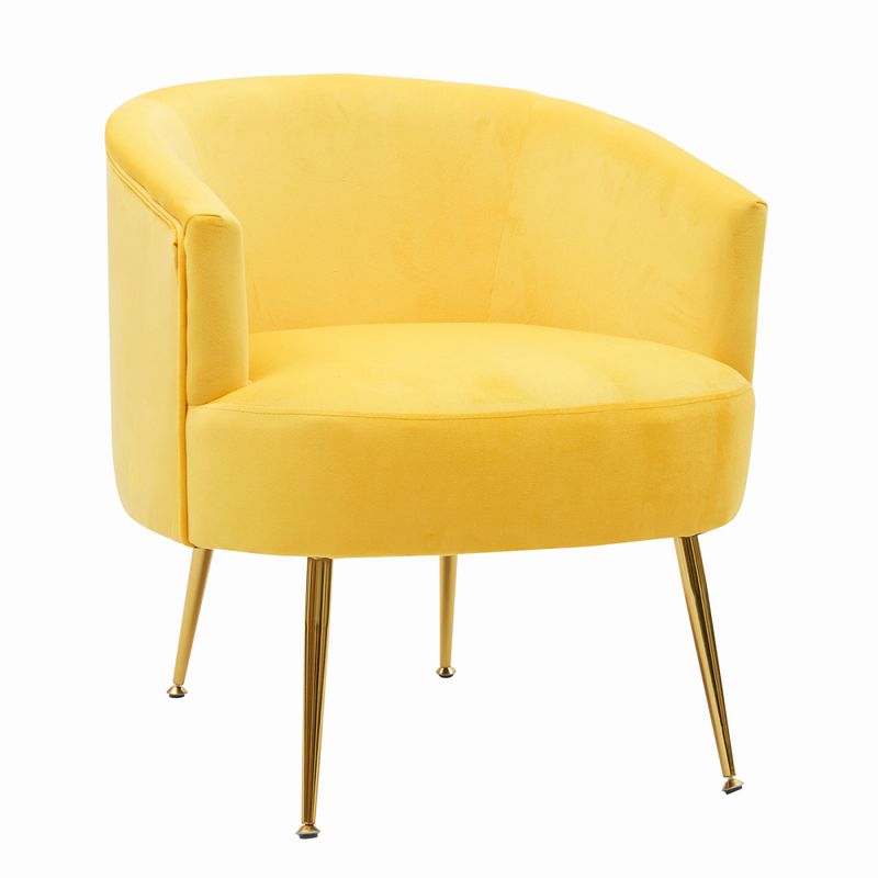 Samtstoff-Sessel Gelb: Ergonomischer Akzentstuhl, Goldene Beine, Verstellbare Beine, Für Wohnzimmer/Schlafzimmer/Zuhause_voghion.com