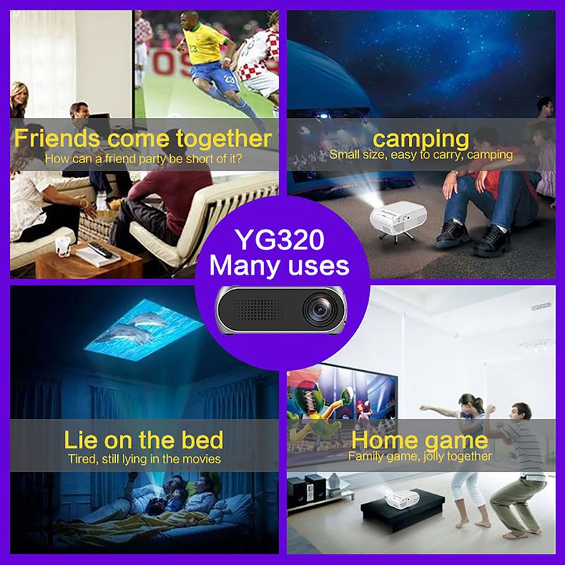 LED YG320 Eingebaute Batterieversion HDMI USB TF AV Miniprojektor Home Media HD-Videoplayer_voghion.com