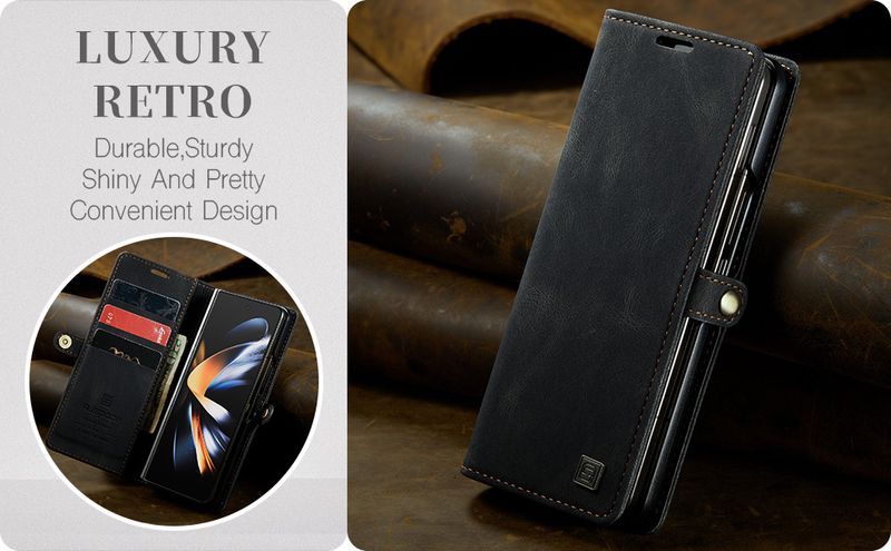 TechGlobe Suitable For Samsung Fold5 Shockproof Galaxy Z Fold4 Retro Phone Leather Case Card Slot Protective Cover_voghion.com
