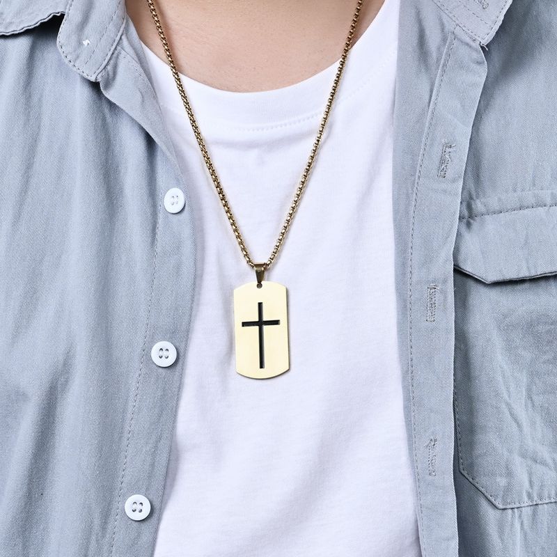 Stainless Steel Crusader Necklace Simple Cross Pendant Dog Tag_voghion.com